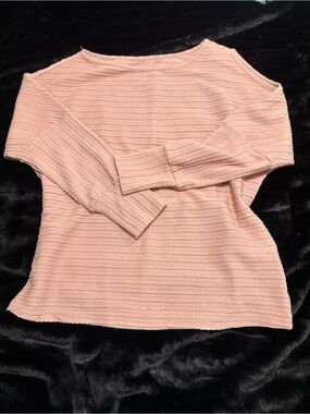 SHEIN Oversized Blush Pink Knit Long Sleeve Top with One Cold Shoulder
